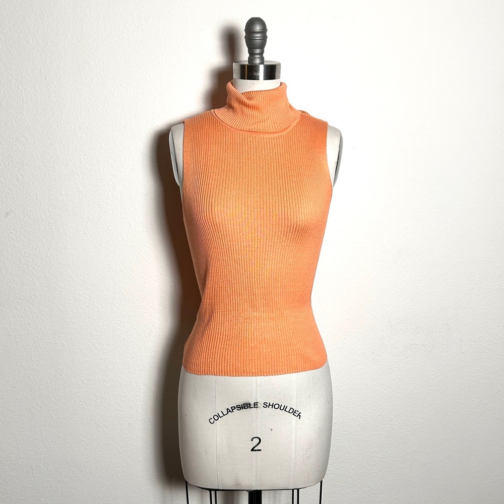 Saks Fifth Avenue Folio Orange Sorbet Silk Ribbed Turtleneck Tank S Vintage